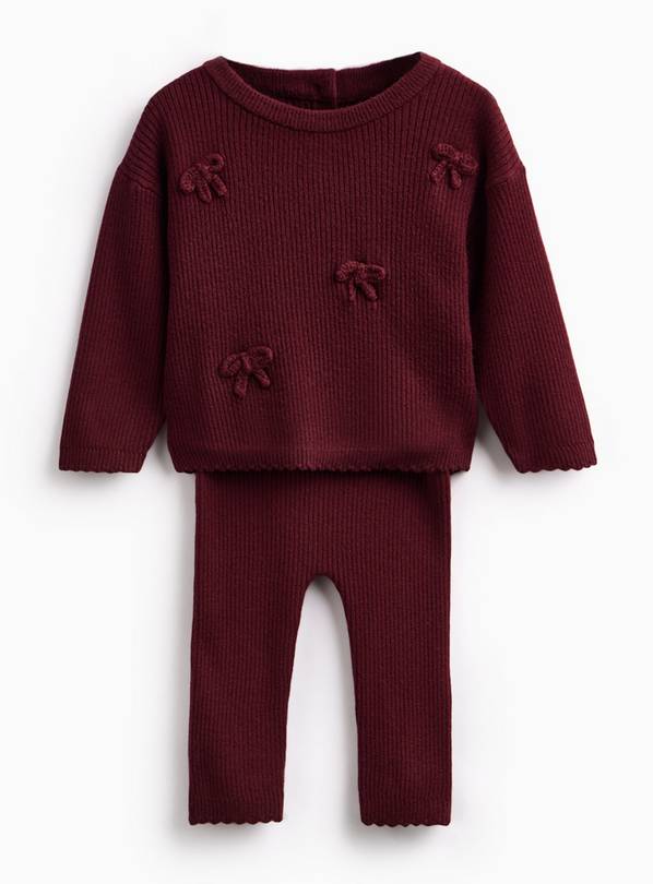 Dark Red Heritage Bow Knitted Set 12-18 months